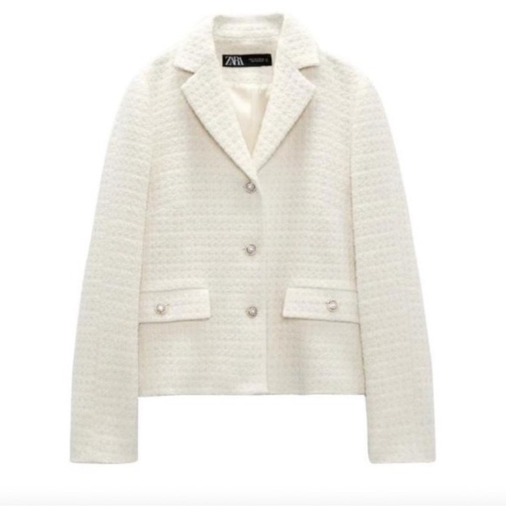 Zara Cream Tweed Blazer Jacket